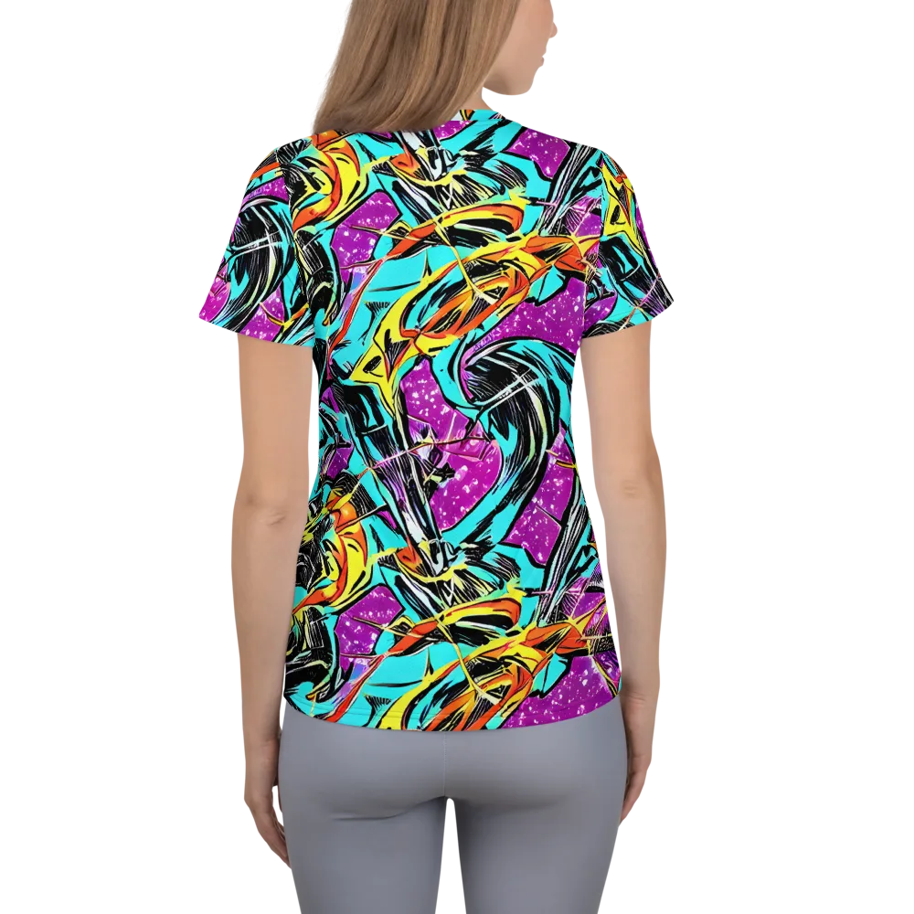 Turquoise Riot on Women's Athletic T-Shirt — Back