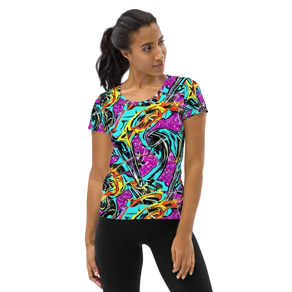 Turquoise Riot on Women's Athletic T-Shirt — Front