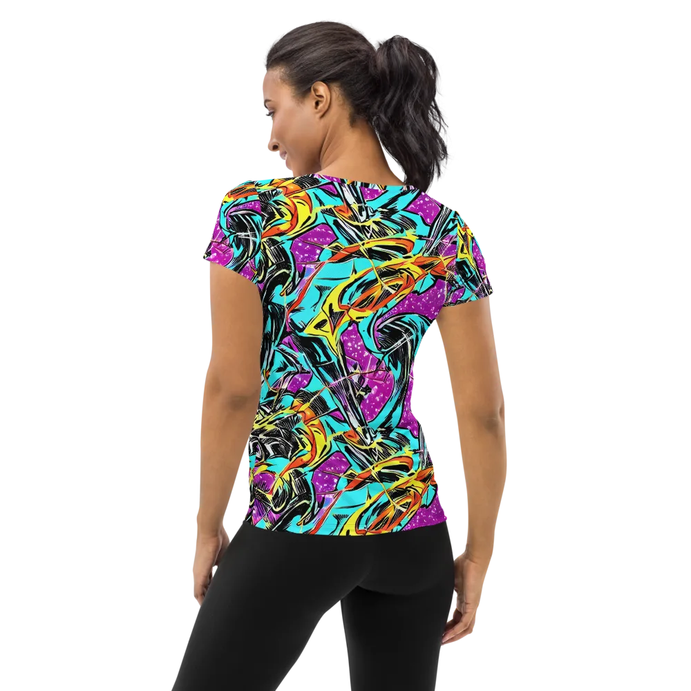Turquoise Riot on Women's Athletic T-Shirt — Back
