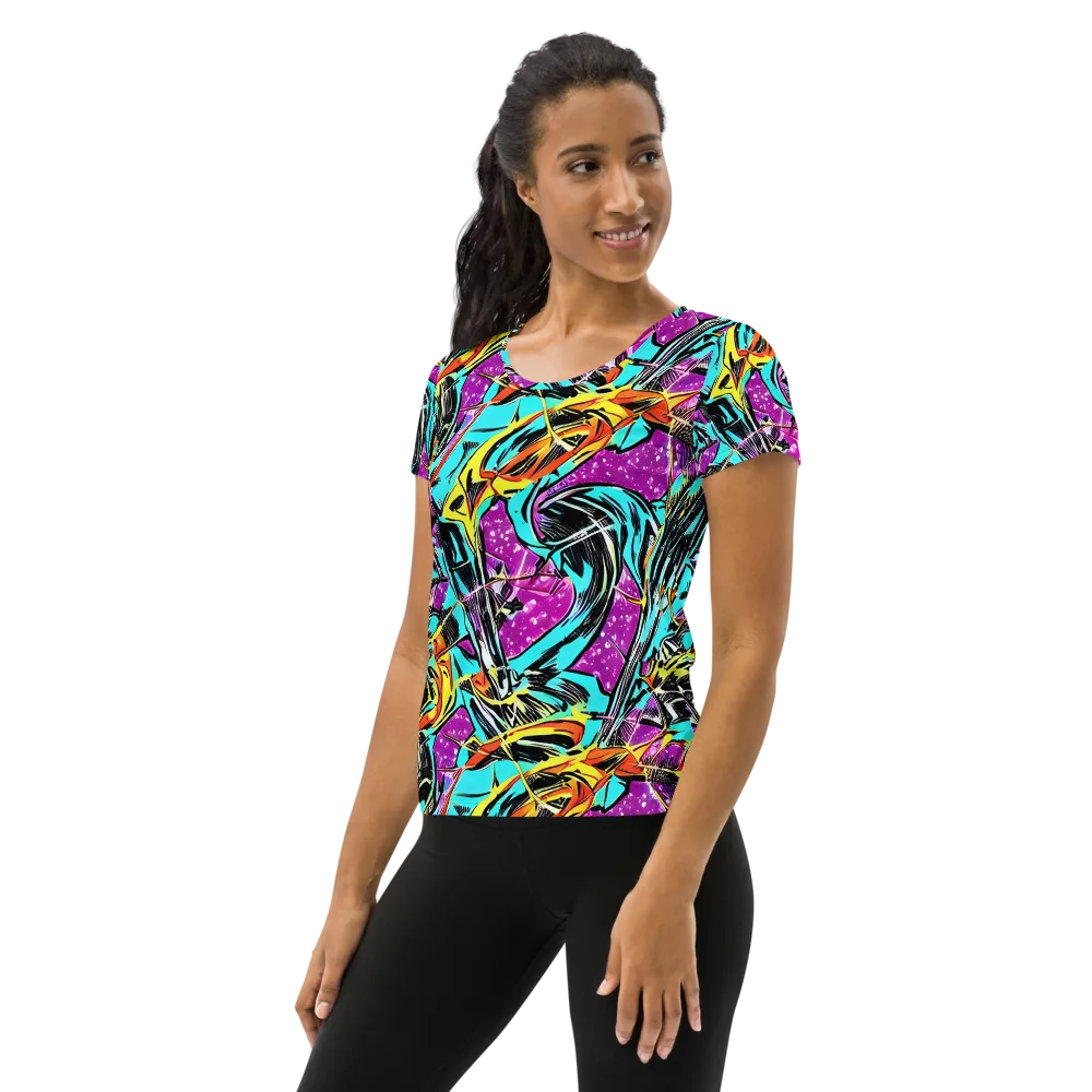 Turquoise Riot on Women's Athletic T-Shirt — Left