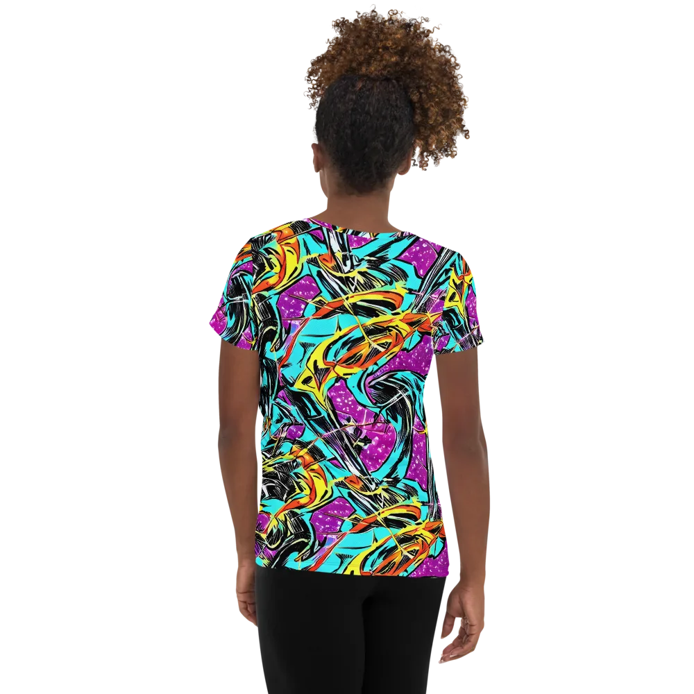 Turquoise Riot on Women's Athletic T-Shirt — Back