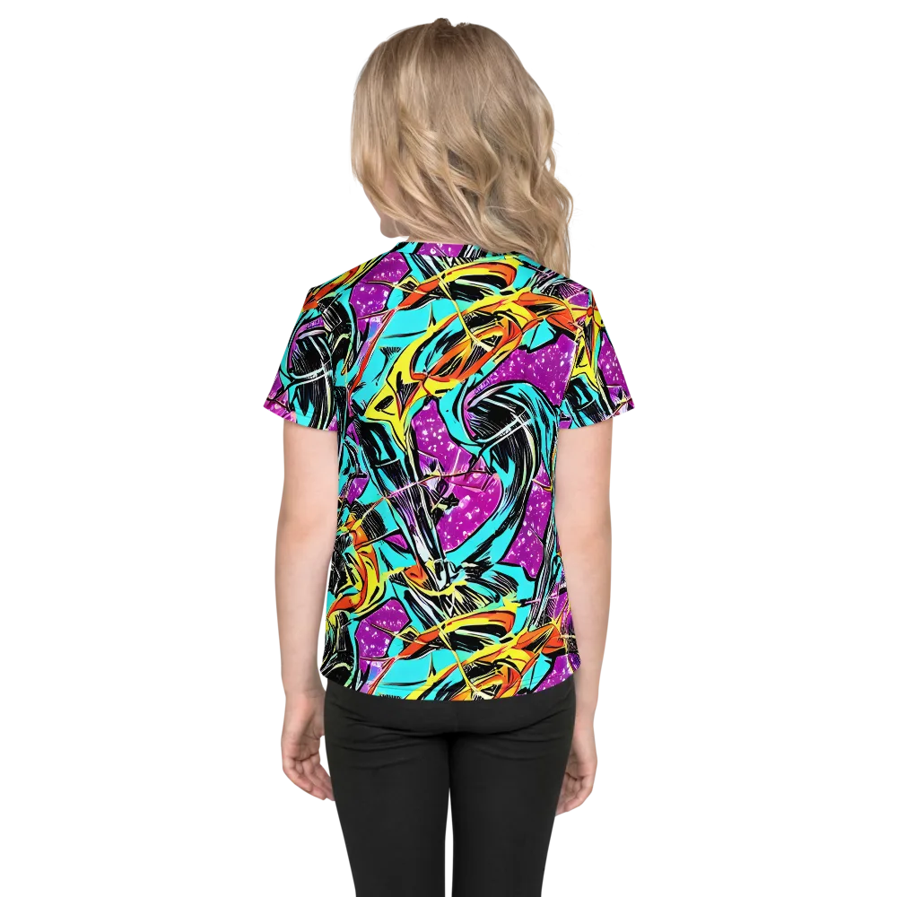 Turquoise Riot on Kids Crew Neck T-Shirt — Back