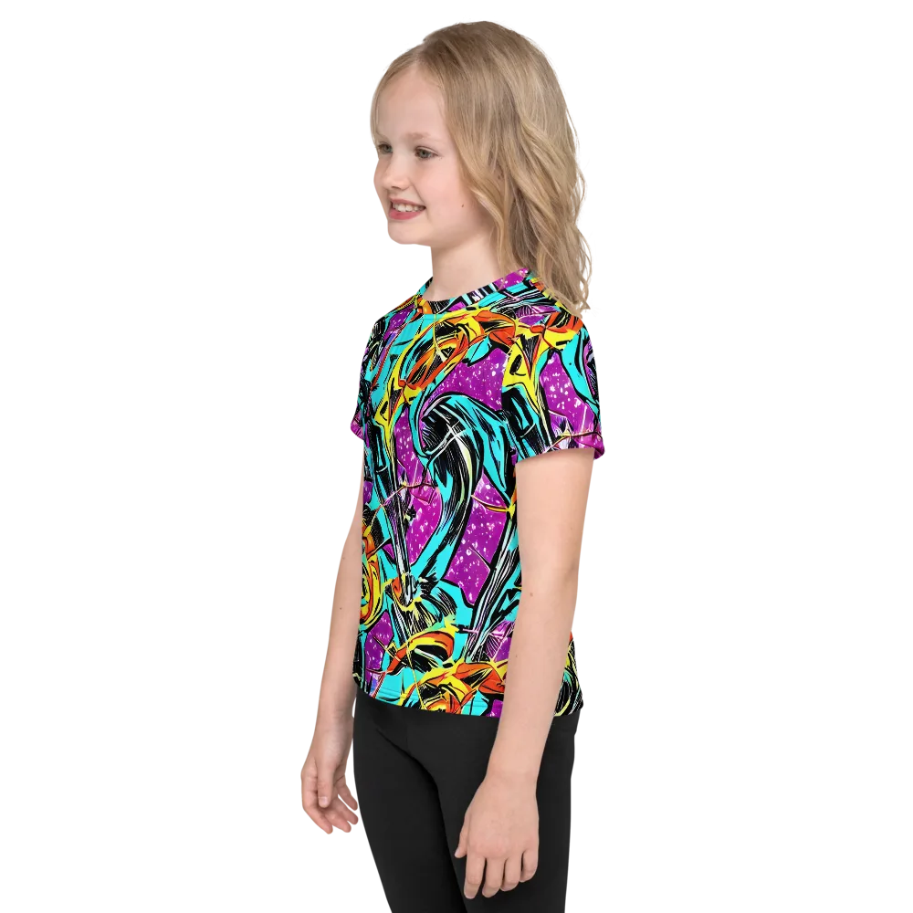 Turquoise Riot on Kids Crew Neck T-Shirt — Left