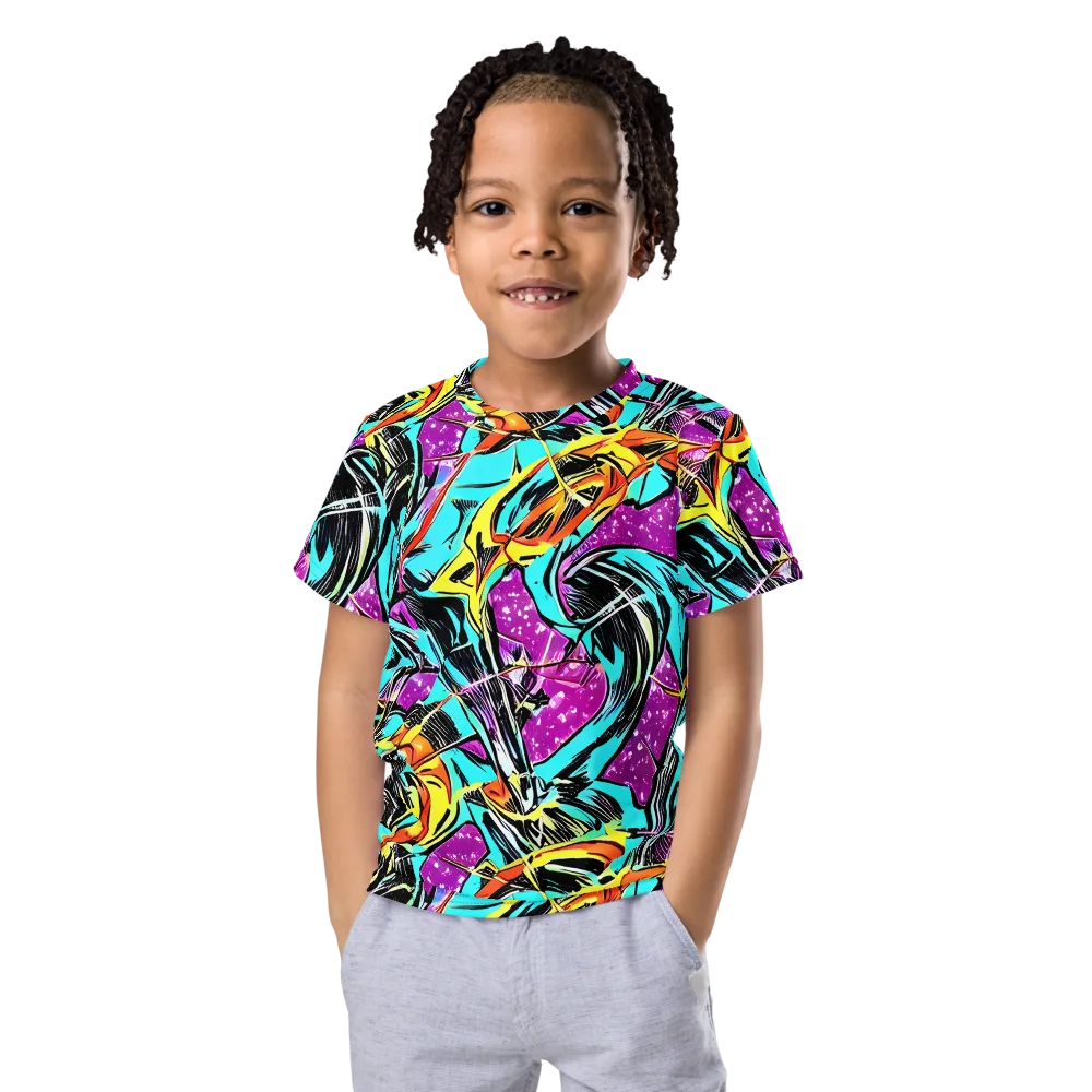 Turquoise Riot on Kids Crew Neck T-Shirt — Front