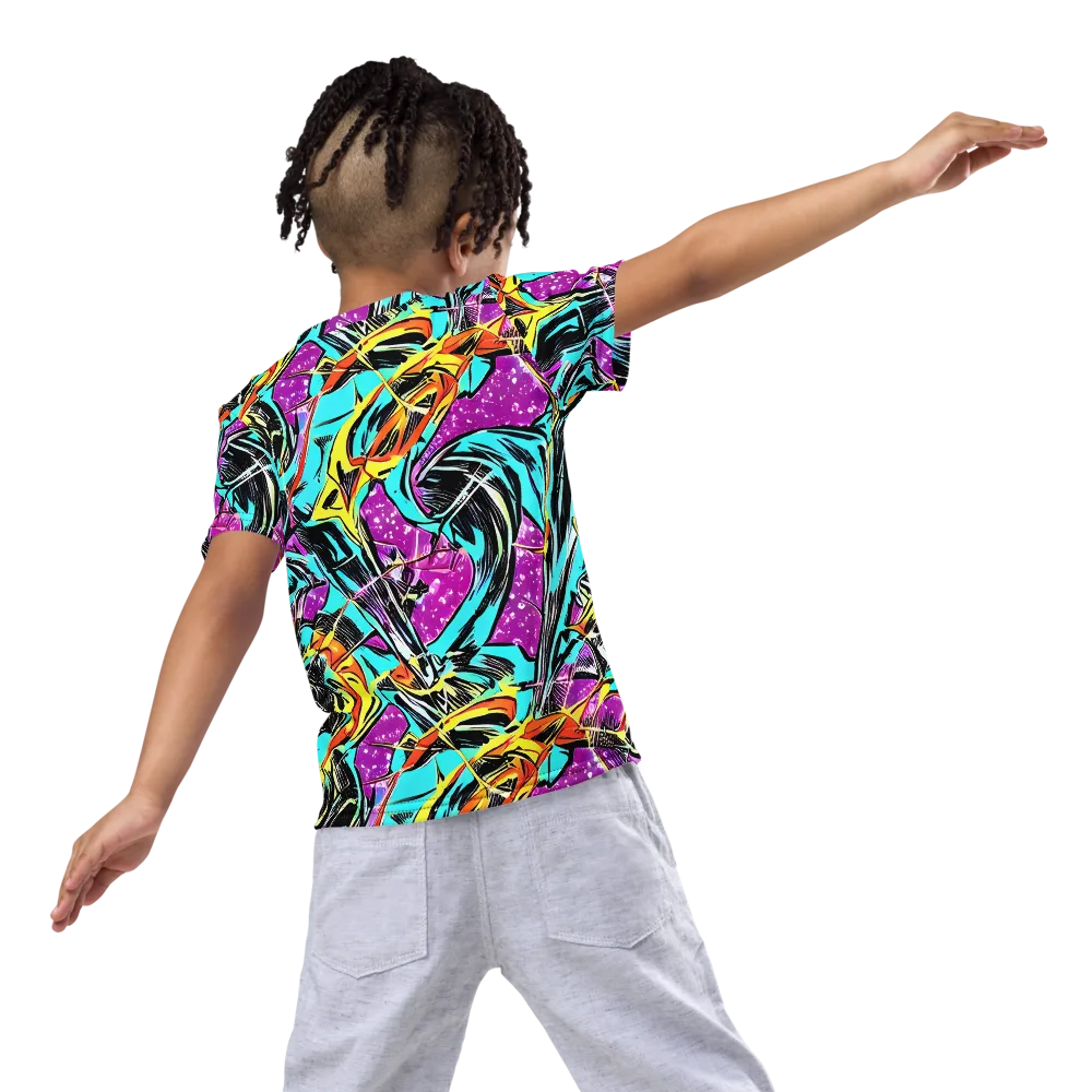 Turquoise Riot on Kids Crew Neck T-Shirt — Back
