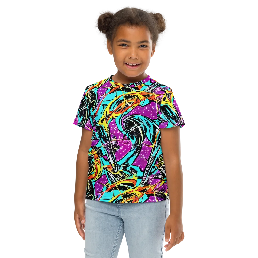 Turquoise Riot on Kids Crew Neck T-Shirt — Front