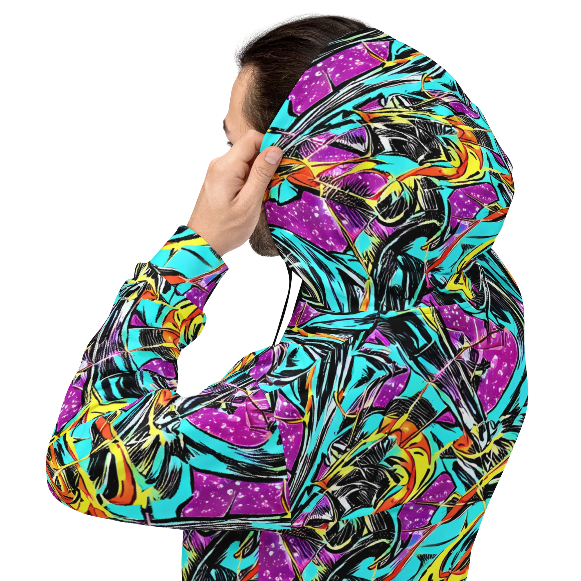 Turquoise Riot on Hoodie — Back