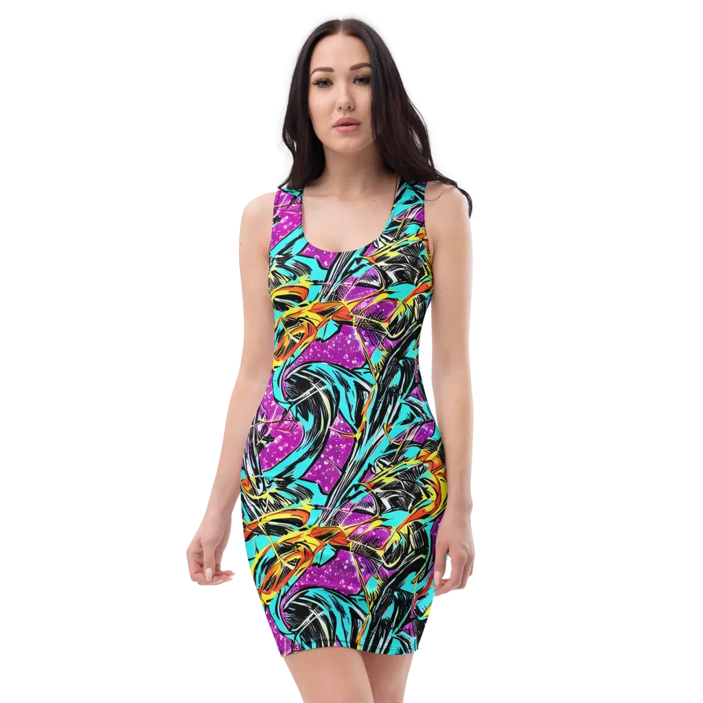 Turquoise Riot on Bodycon Dress — Front