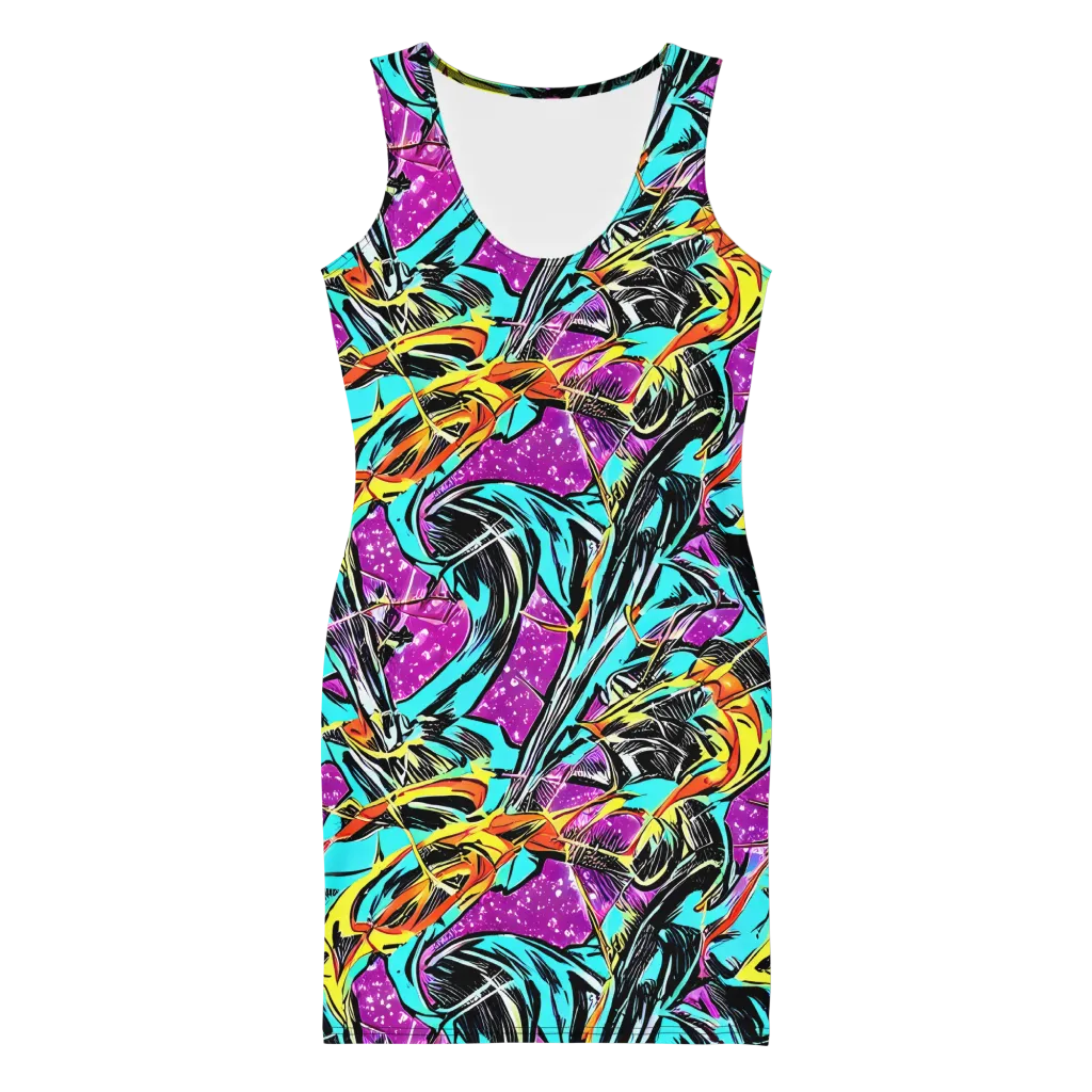 Turquoise Riot on Bodycon Dress — Front