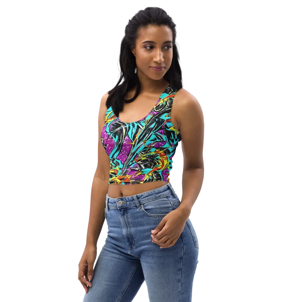 Turquoise Riot on Crop Top — Left Front