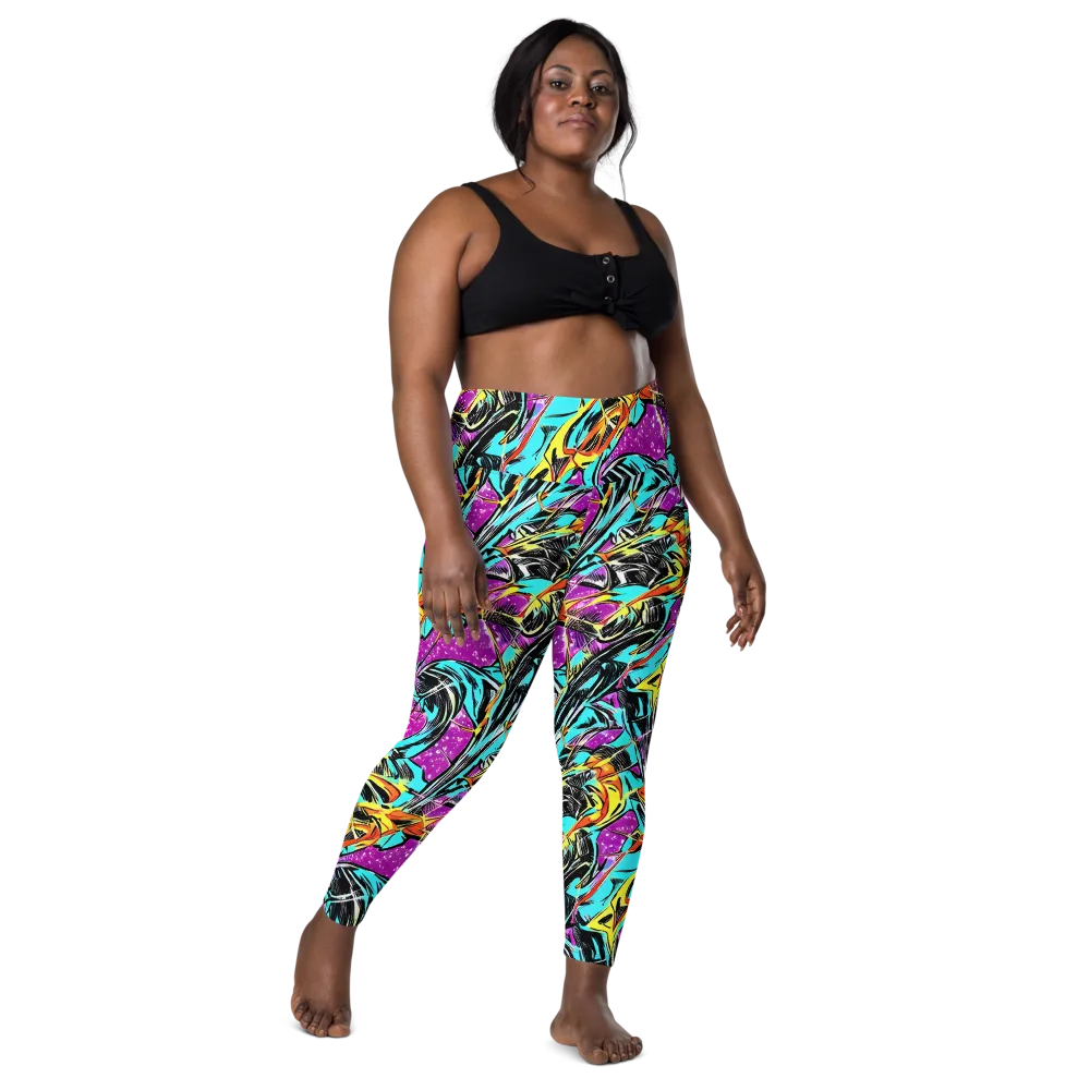 Turquoise Riot on Leggings with Pockets — Front