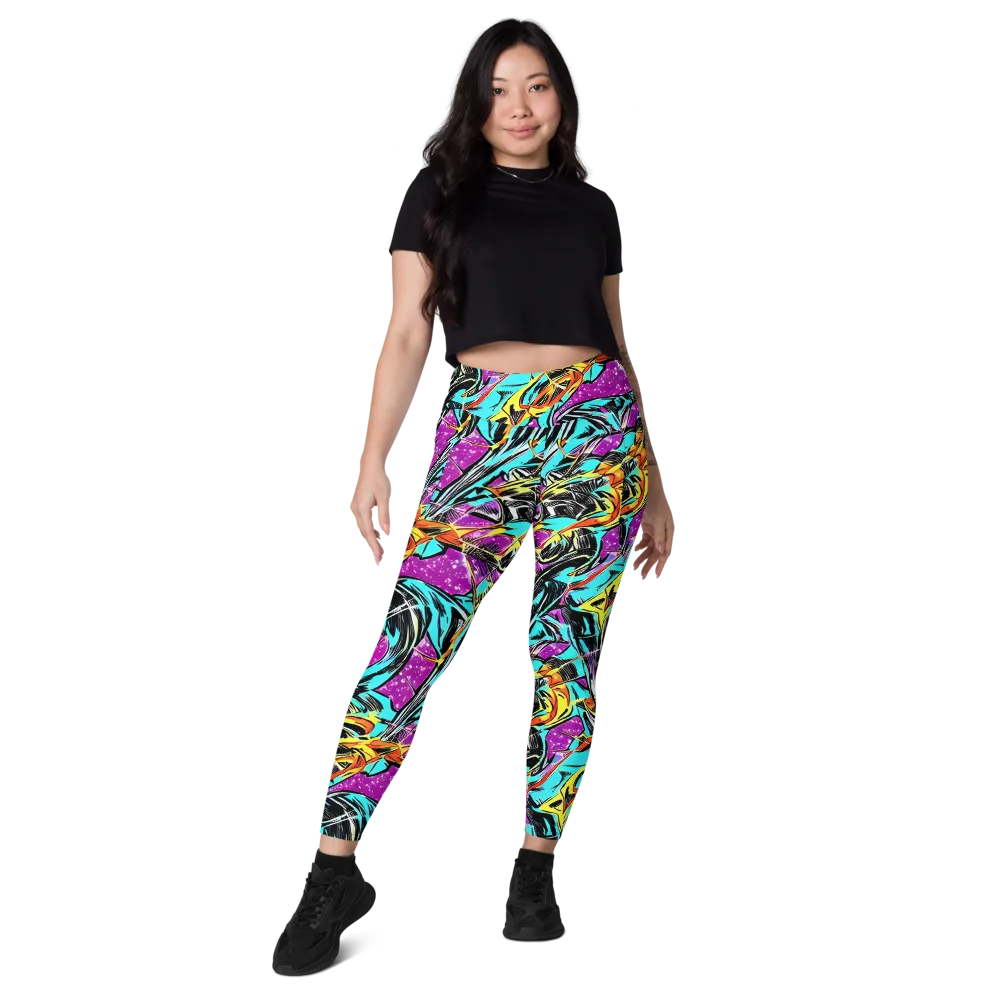 Turquoise Riot on Leggings with Pockets — Front