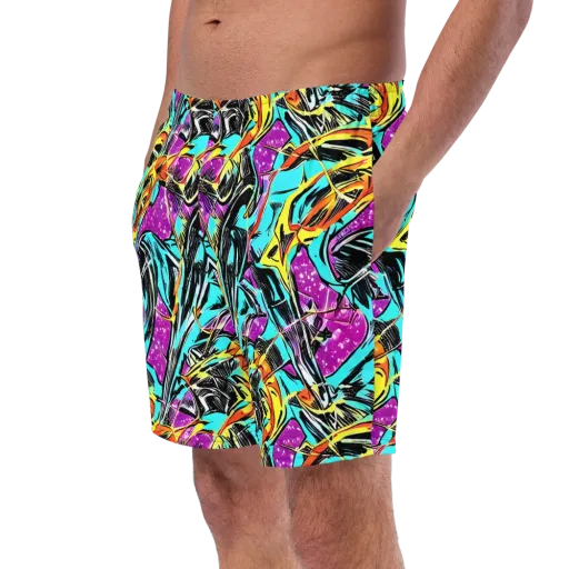 Turquoise Riot on a Swim Trunks