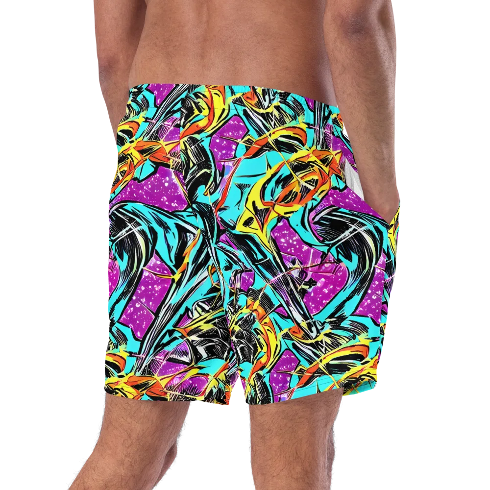 Turquoise Riot on Swim Trunks — Right Back