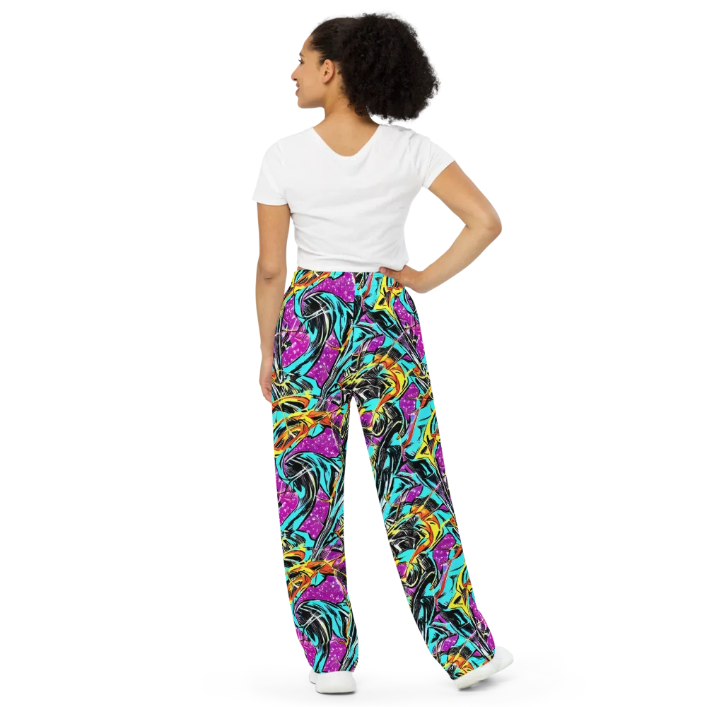 Turquoise Riot on Wide-Leg Pants — Back