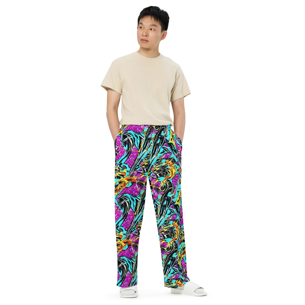 Turquoise Riot on Wide-Leg Pants — Front
