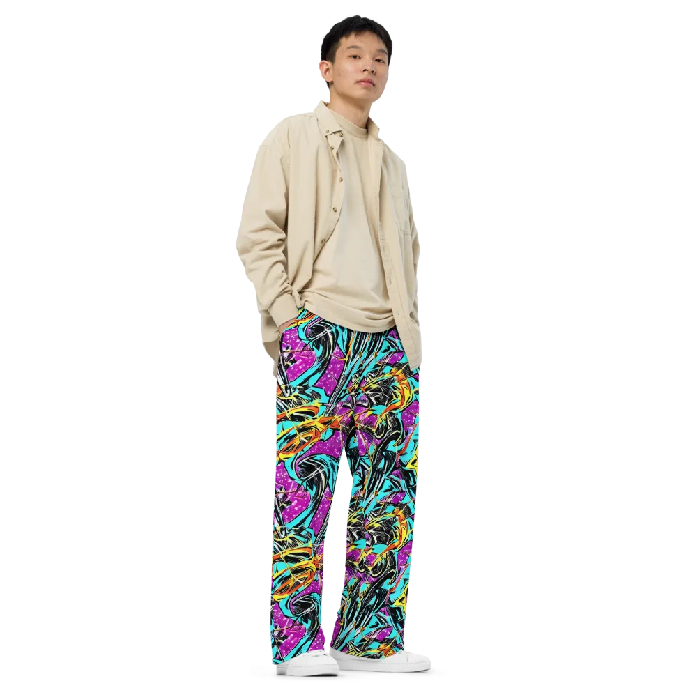 Turquoise Riot on Wide-Leg Pants — Right Front