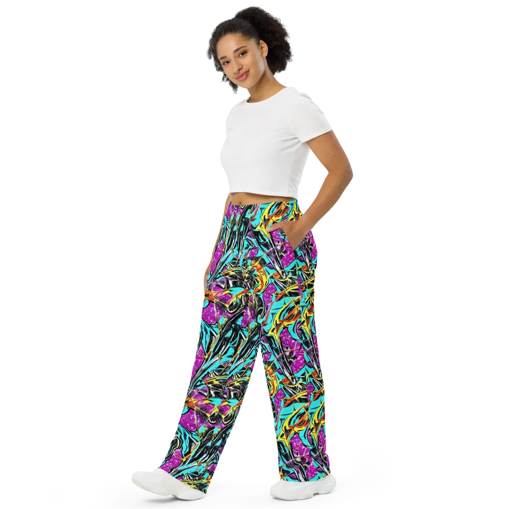 Turquoise Riot on Wide-Leg Pants — Left Front