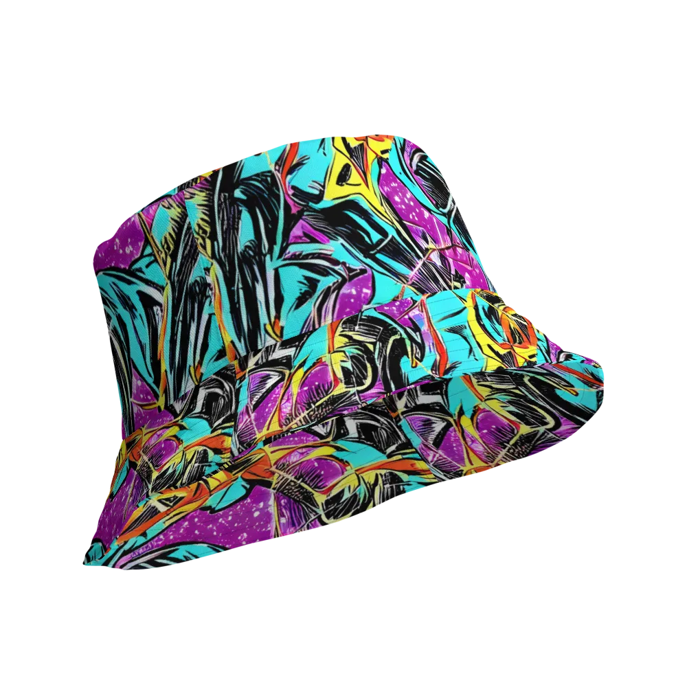 Turquoise Riot on Reversible Bucket Hat — Product details Outside