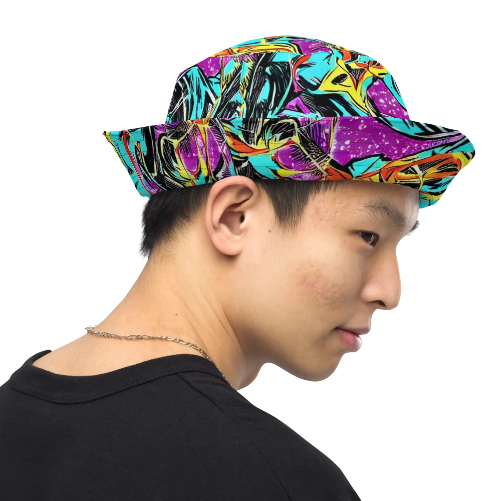 Turquoise Riot on Reversible Bucket Hat — Right Outside