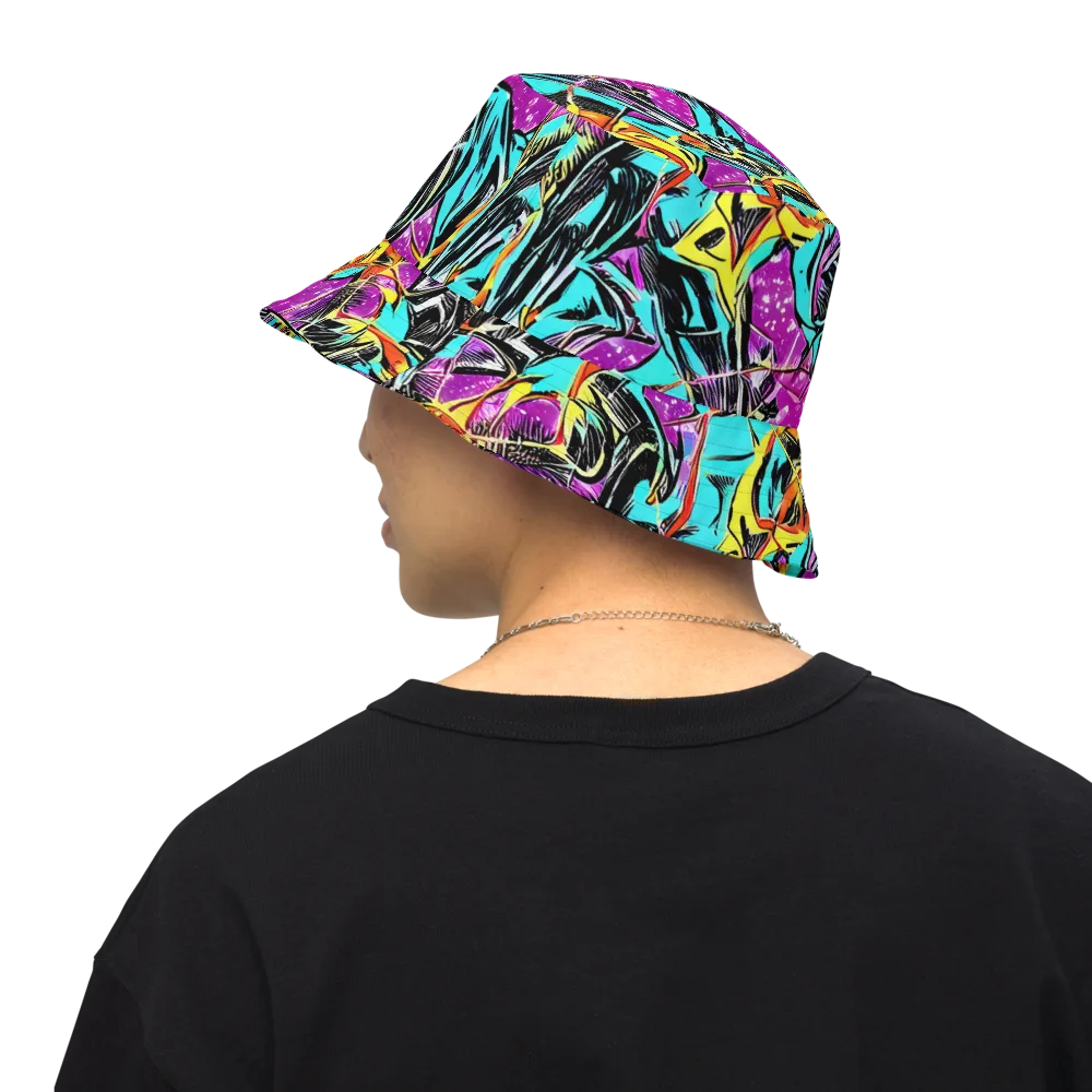 Turquoise Riot on Reversible Bucket Hat — Back Inside