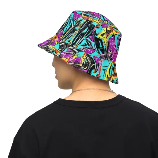 Turquoise Riot on a Reversible Bucket Hat