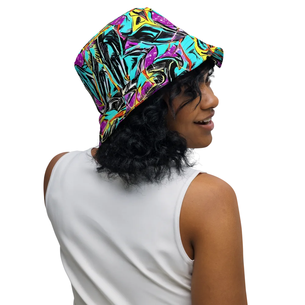 Turquoise Riot on Reversible Bucket Hat — Right Outside
