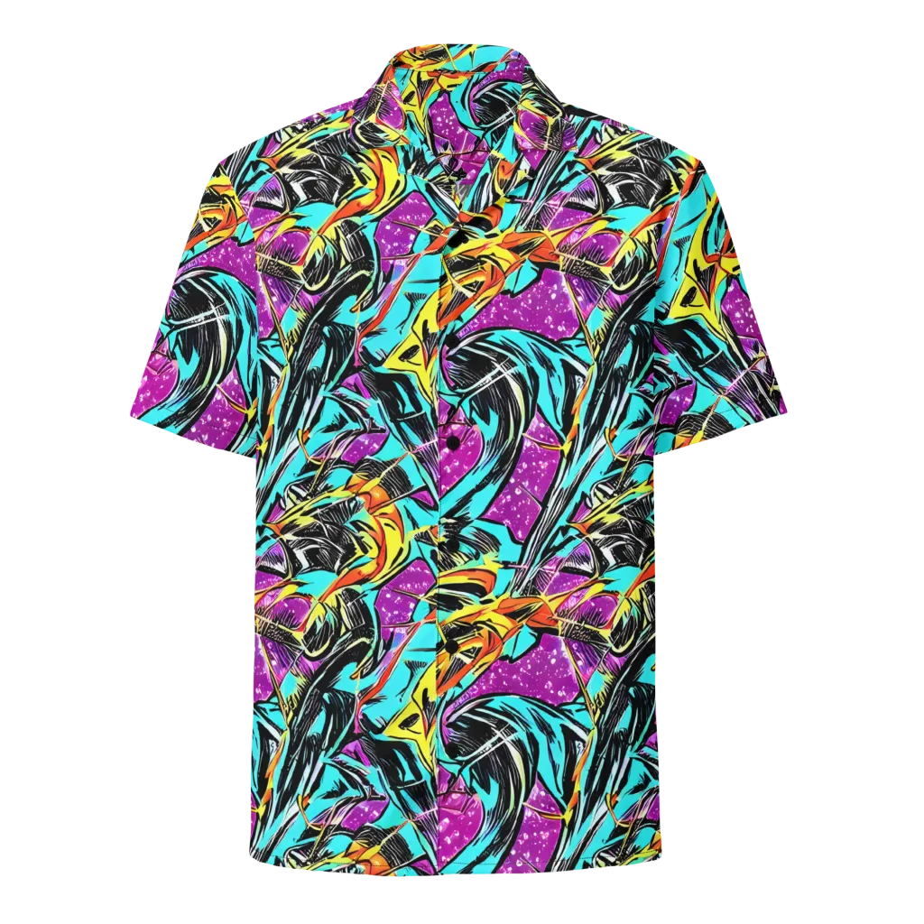 Turquoise Riot on Button Shirt — Front