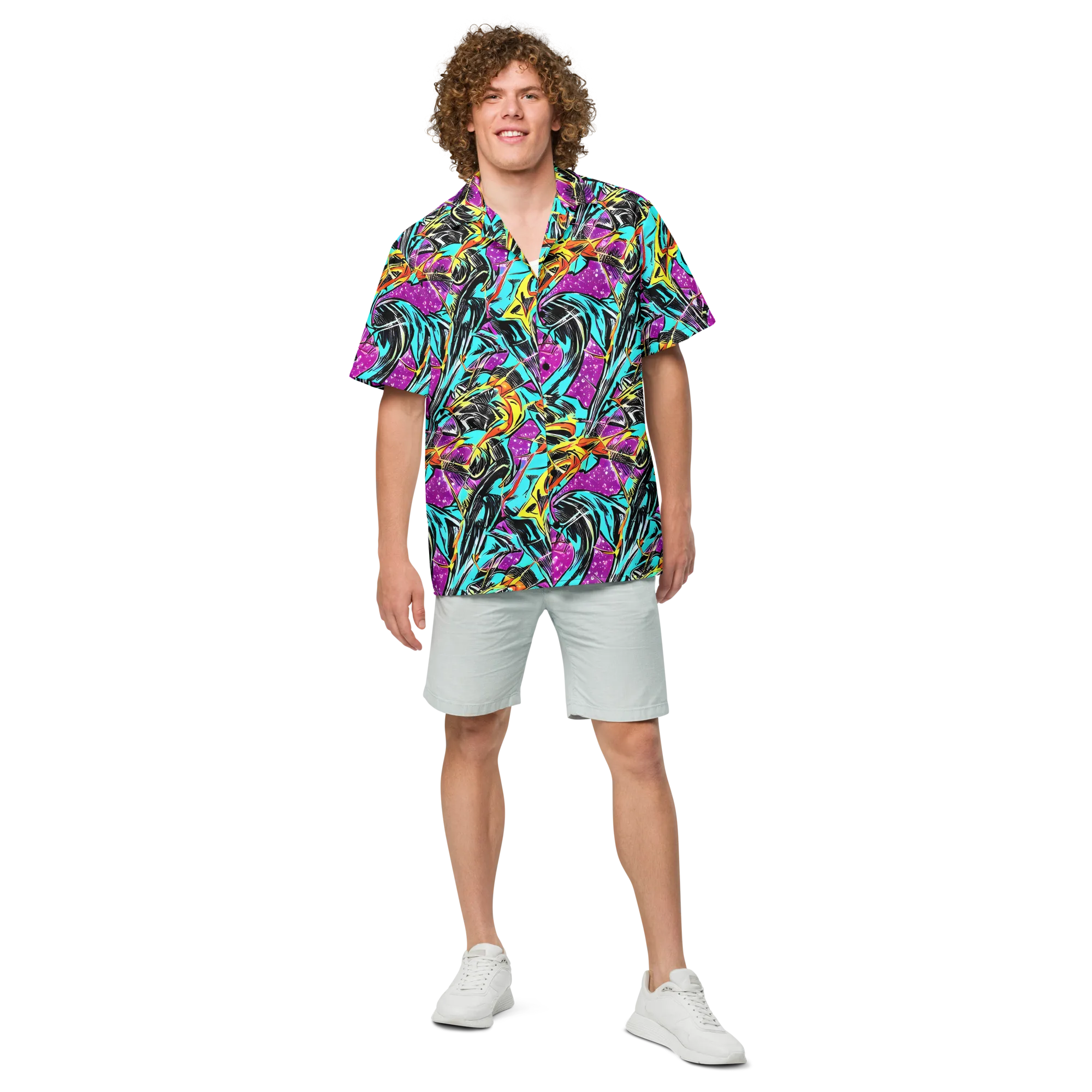 Turquoise Riot on Button Shirt — Front