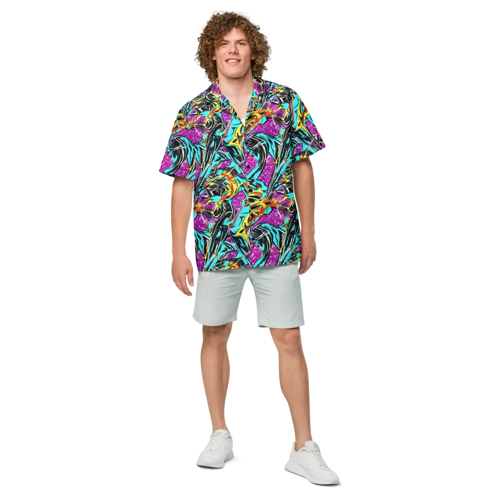 Turquoise Riot on Button Shirt — Front