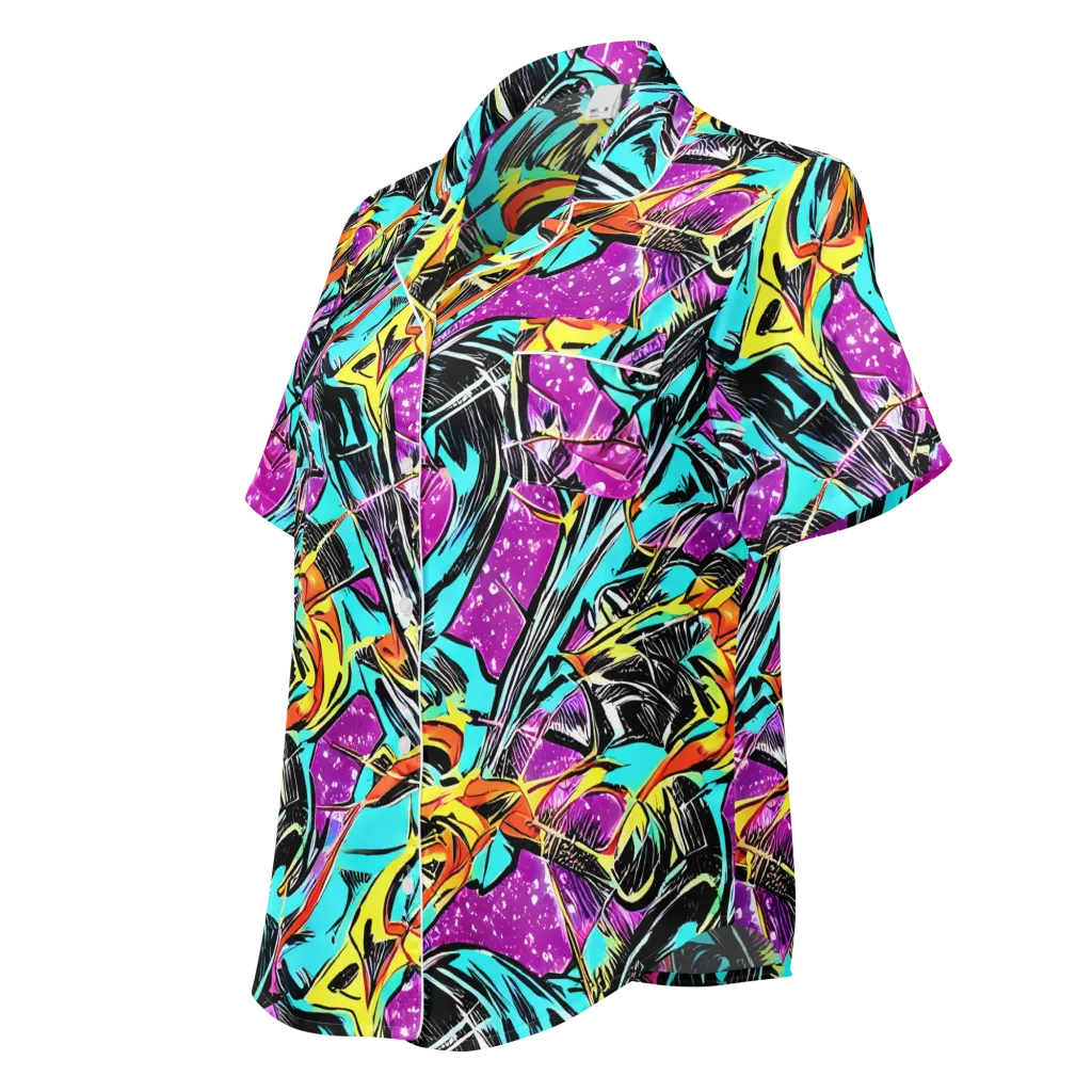 Turquoise Riot on Women's Short Sleeve Pajama Top — Left Front