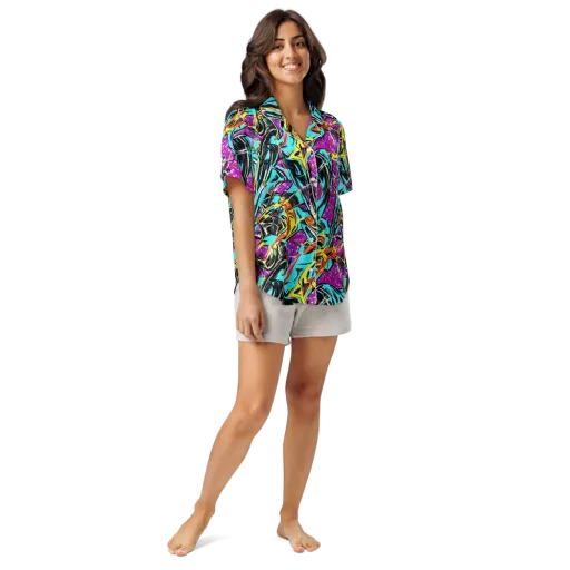 Turquoise Riot on a Women's Short Sleeve Pajama Top