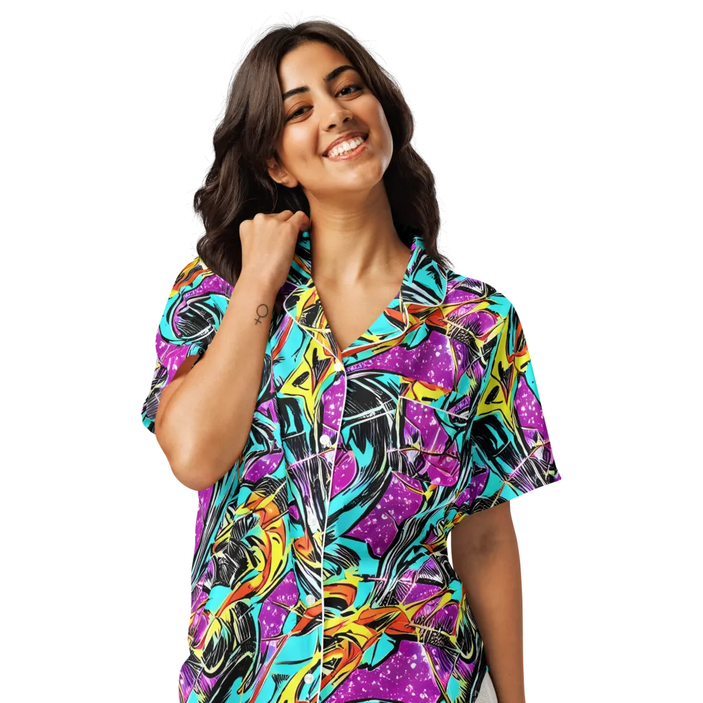 Turquoise Riot on Women's Short Sleeve Pajama Top — Front