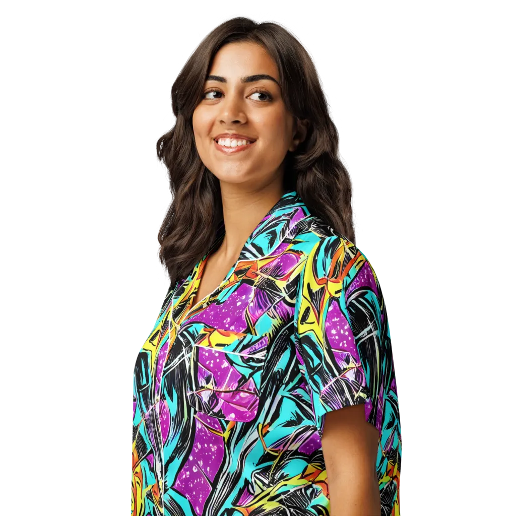 Turquoise Riot on Women's Short Sleeve Pajama Top — Left Front
