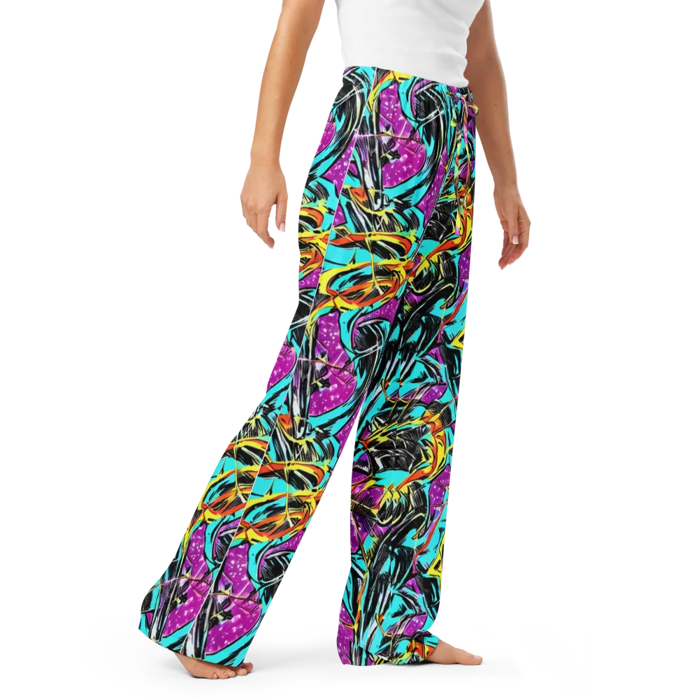 Turquoise Riot on Women's Pajama Pants — Right Front