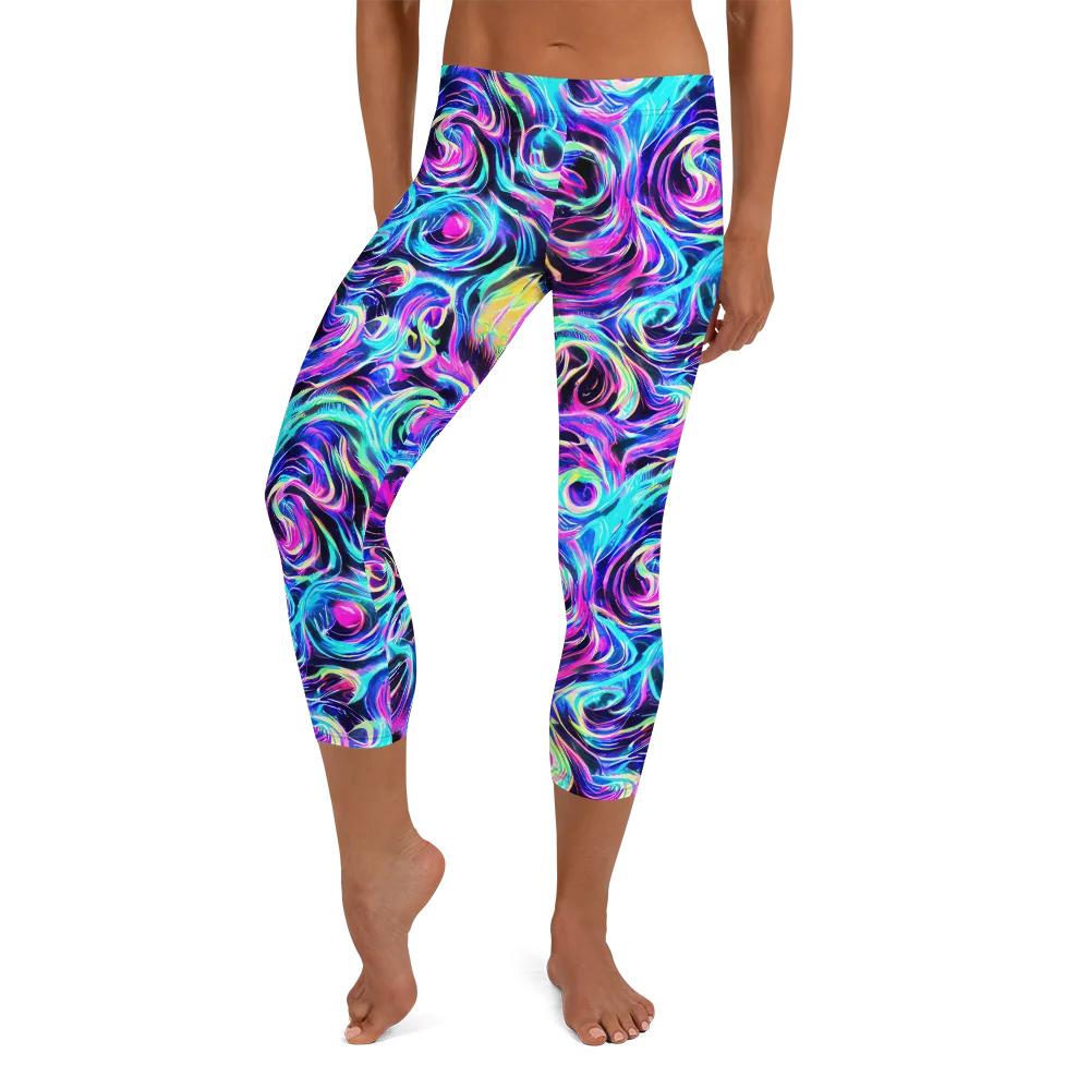 Digital Kaleidoscope on Capri Leggings — Front