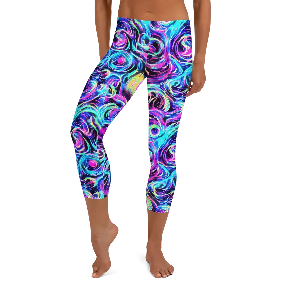 Digital Kaleidoscope on Capri Leggings — Front