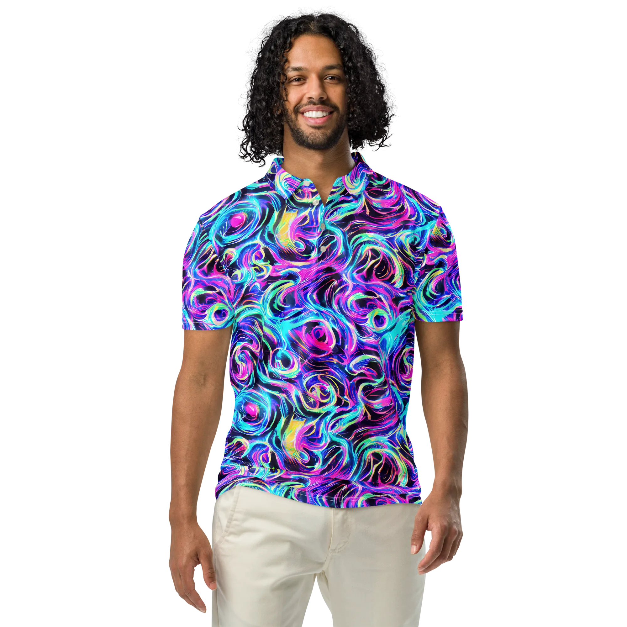 Digital Kaleidoscope on Men's Slim Fit Polo Shirt — Front