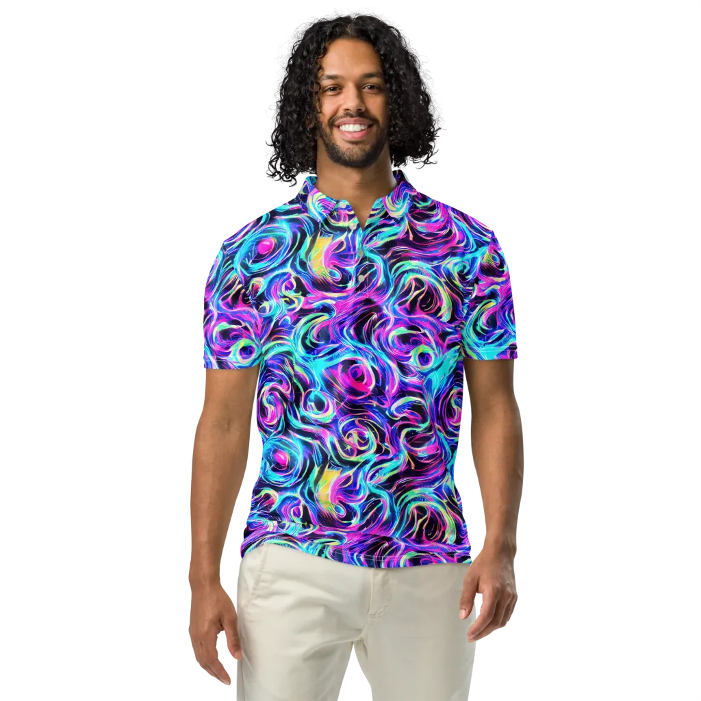 Digital Kaleidoscope on Men's Slim Fit Polo Shirt — Front