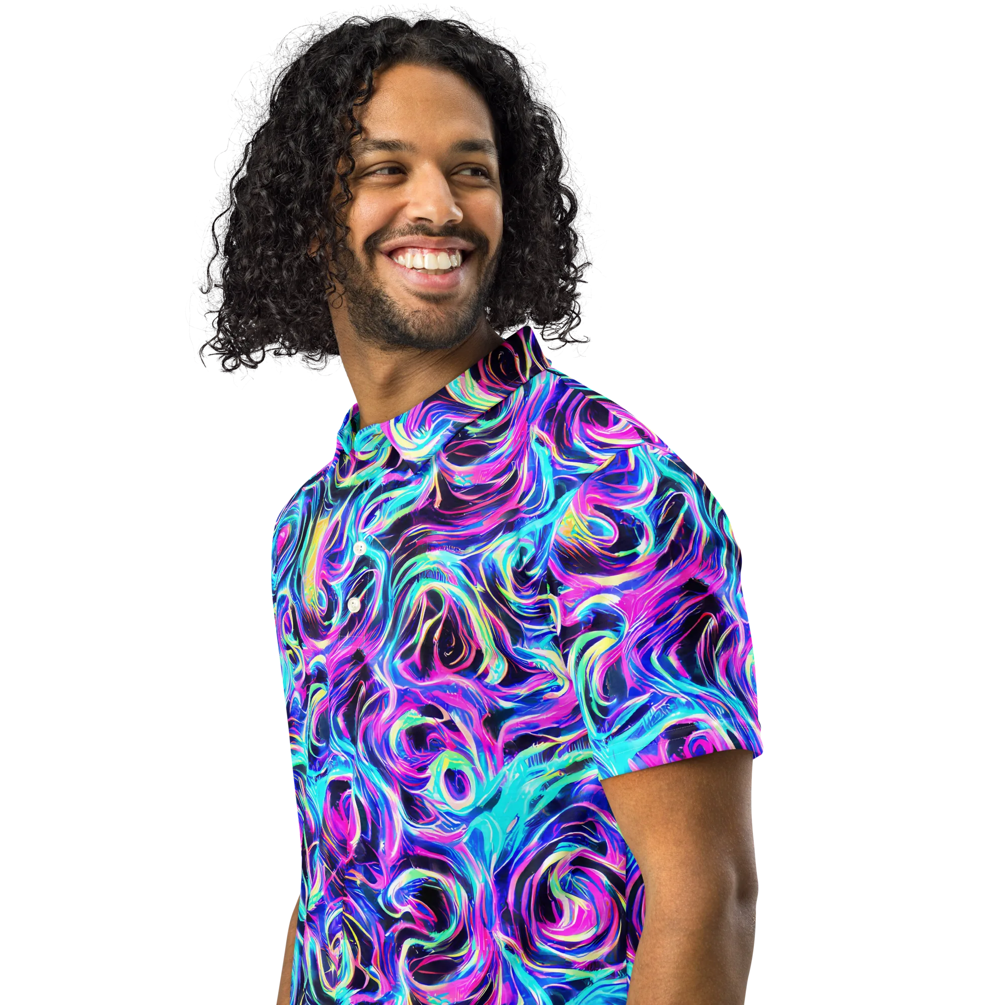 Digital Kaleidoscope on Men's Slim Fit Polo Shirt — Left Front
