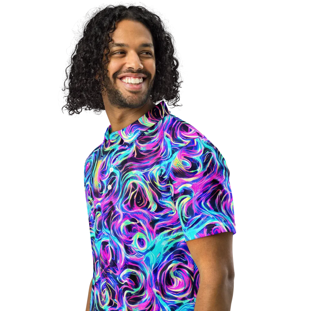 Digital Kaleidoscope on Men's Slim Fit Polo Shirt — Left Front