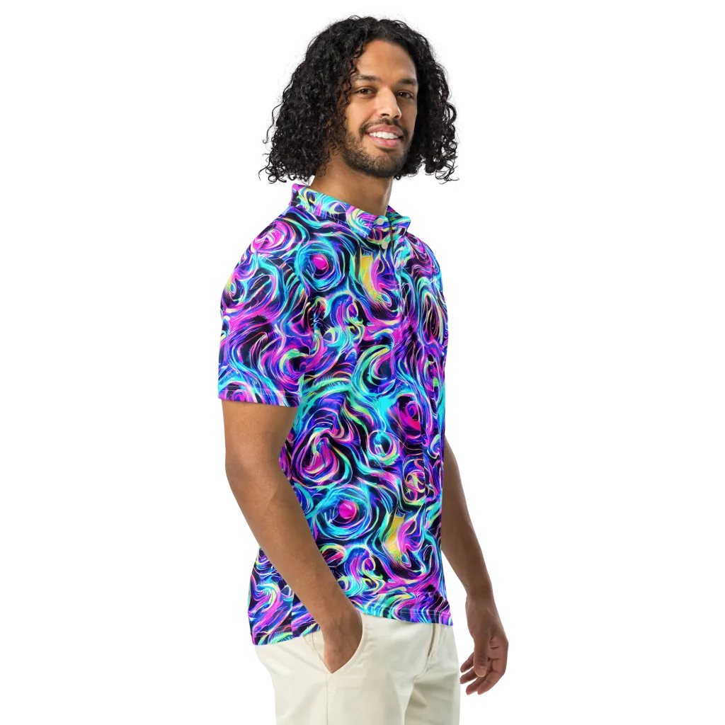 Digital Kaleidoscope on Men's Slim Fit Polo Shirt — Right Front