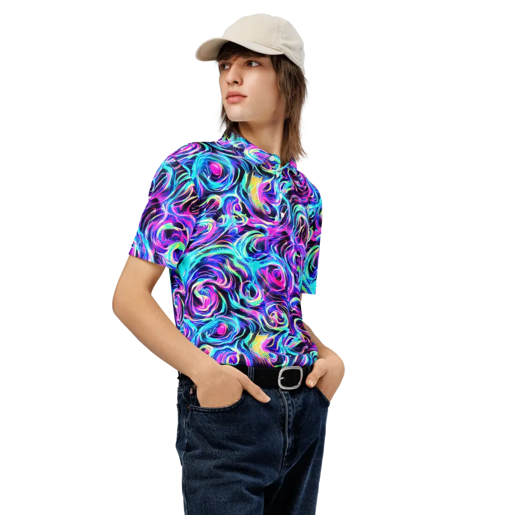 Digital Kaleidoscope on Men's Slim Fit Polo Shirt — Right Front