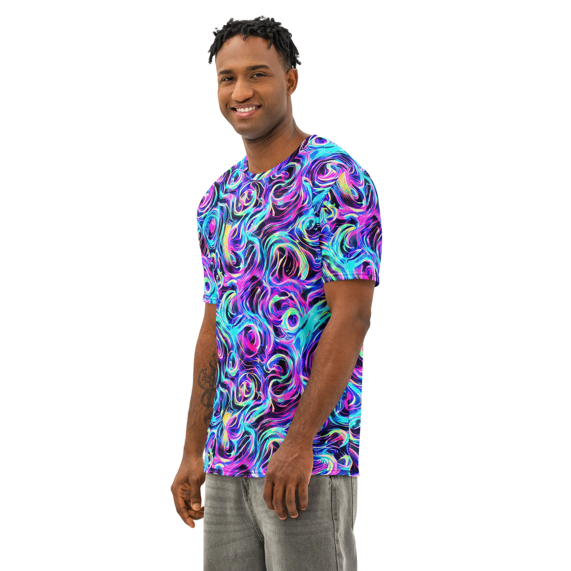 Digital Kaleidoscope on Men's Cotton Crew Neck T-Shirt — Left Front