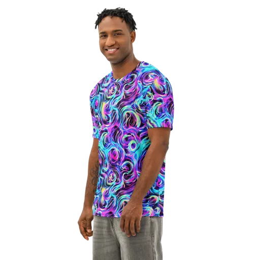 Digital Kaleidoscope on a Men's Cotton Crew Neck T-Shirt