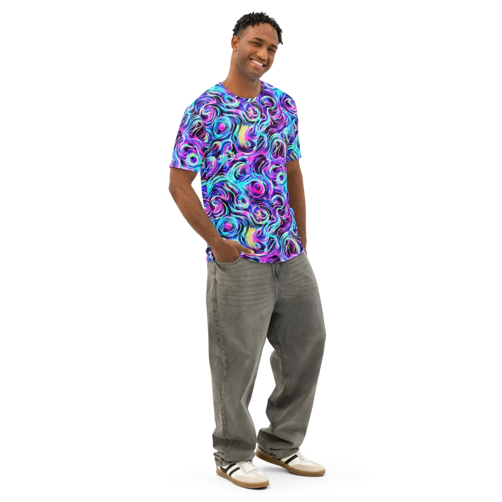 Digital Kaleidoscope on Men's Cotton Crew Neck T-Shirt — Right Front