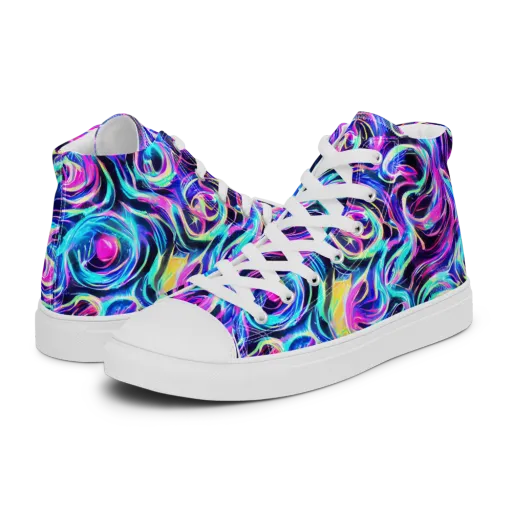 Digital Kaleidoscope on a Men's High Top Canvas Shoes