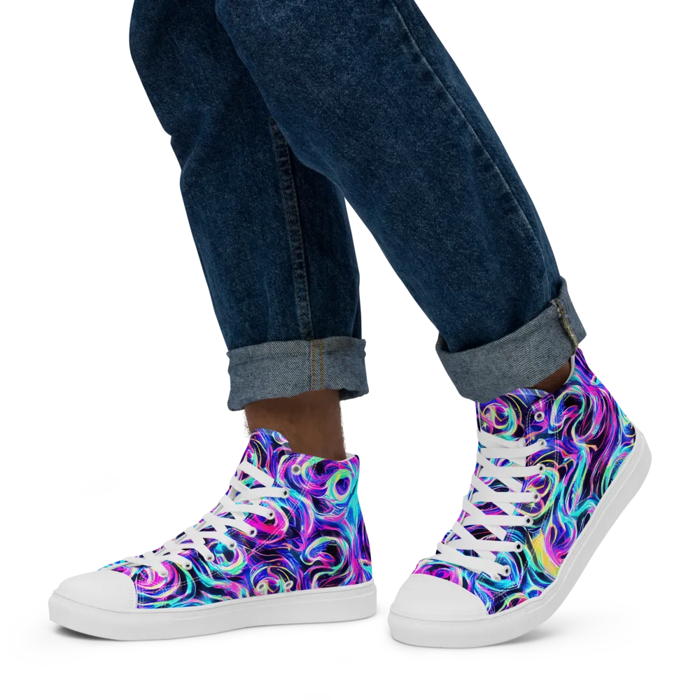 Digital Kaleidoscope on Men's High Top Canvas Shoes — Left
