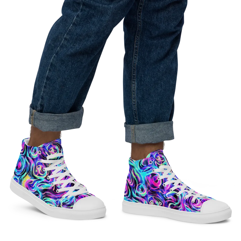 Digital Kaleidoscope on Men's High Top Canvas Shoes — Right