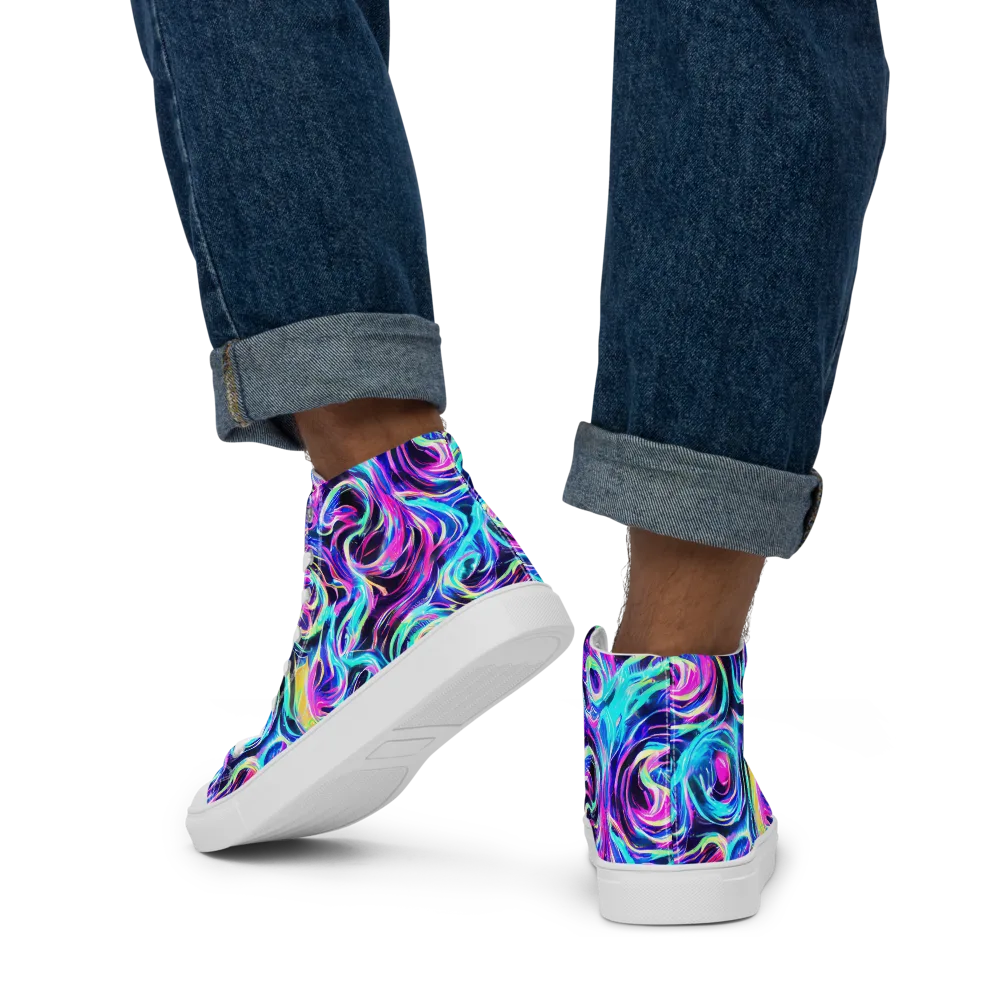 Digital Kaleidoscope on Men's High Top Canvas Shoes — Back